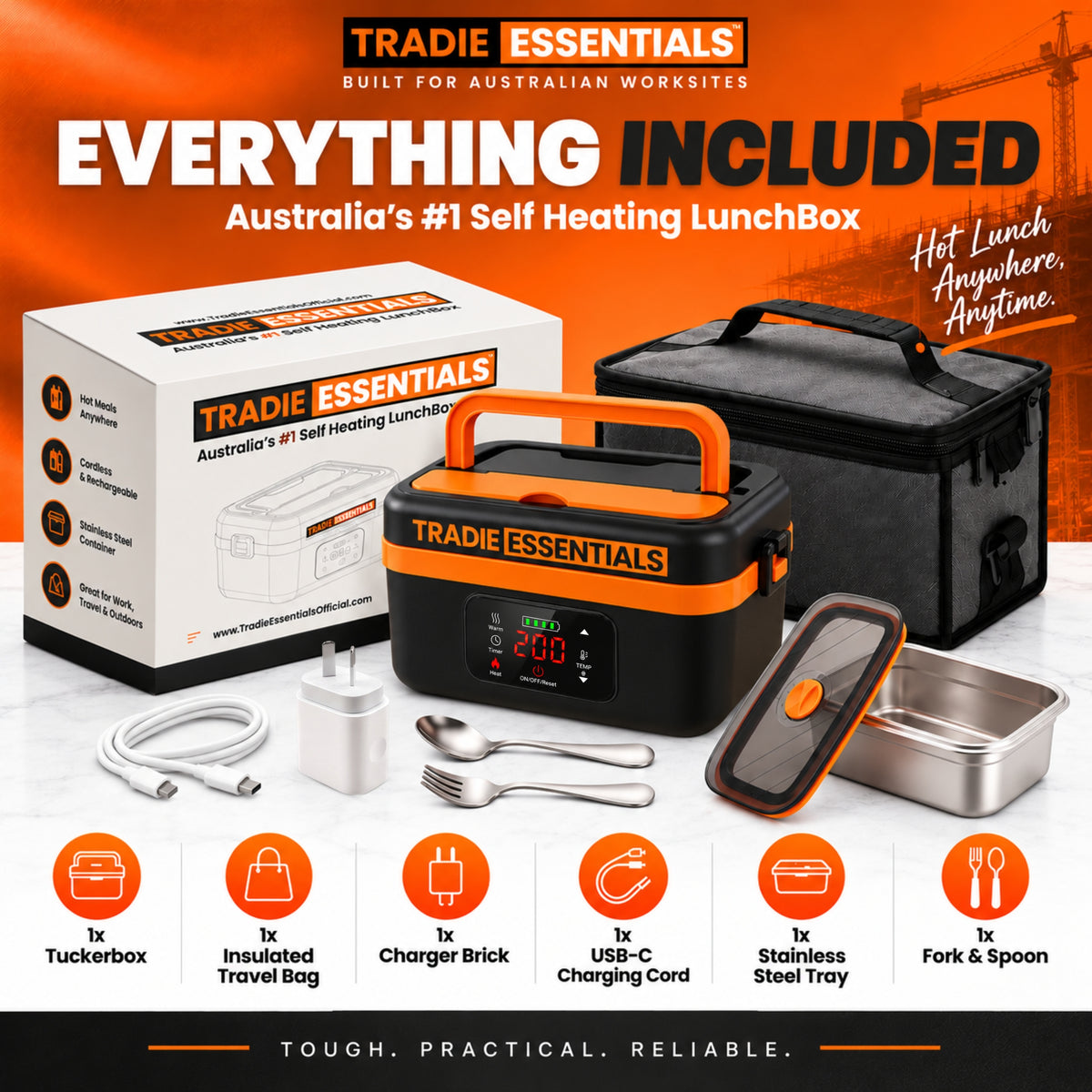 Tradie TuckerBox™ - 1L Wireless & Self Heating Lunchbox