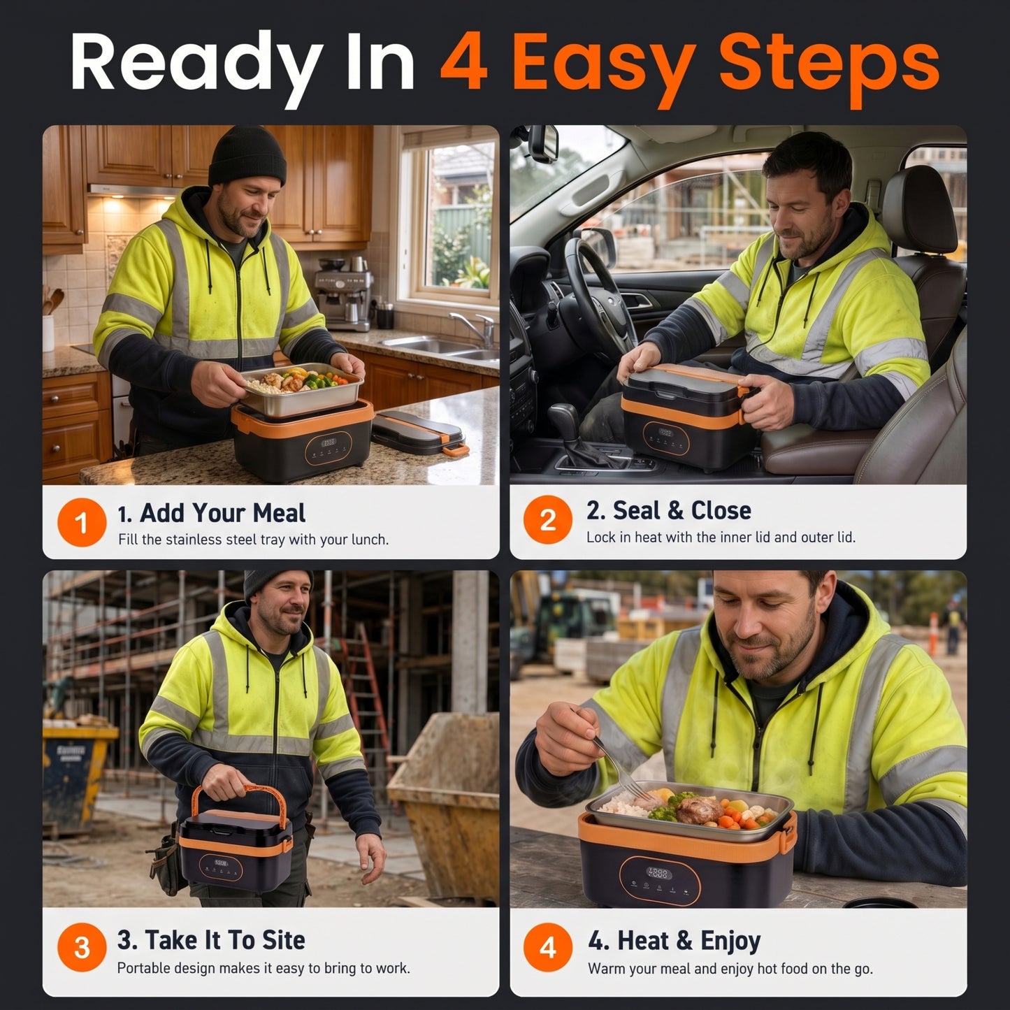 Tradie TuckerBox™ - 1.5L Wireless & Self Heating Lunchbox